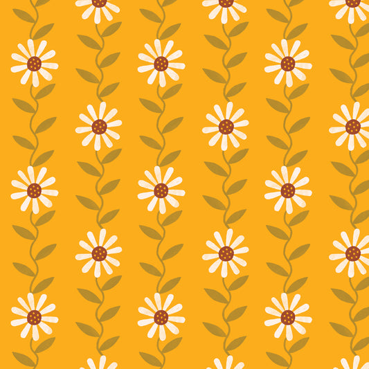 Retro Meadow Daisy May Fabric in Gold - Cloud9 Organic Quilting Cotton