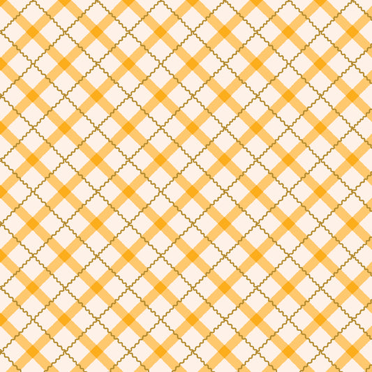 Retro Meadow Tartan Fabric in Gold - Cloud9 Organic Quilting Cotton