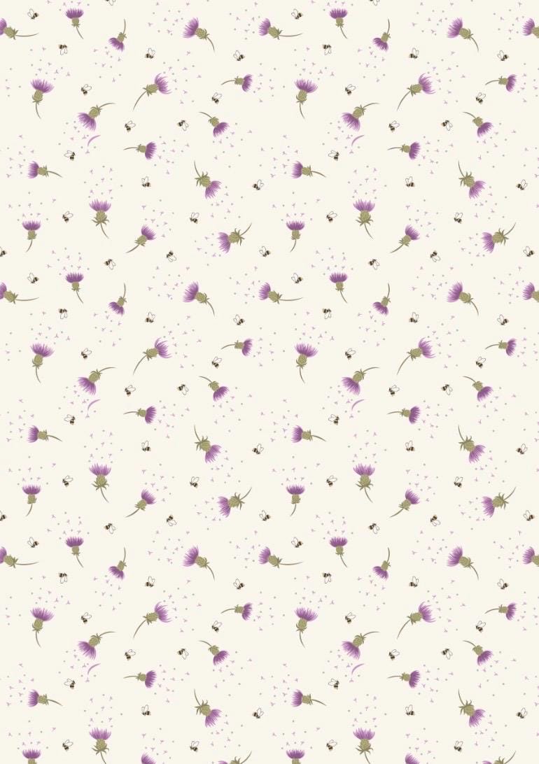 Bee Thistle in Cream fabric from A Celtic Summer collection by Lewis & Irene featuring a delicate thistle and bee motif.