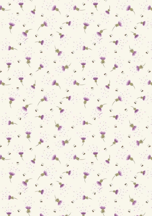 Bee Thistle in Cream fabric from A Celtic Summer collection by Lewis & Irene featuring a delicate thistle and bee motif.