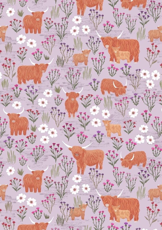 Summer Meadow Highland cut fabric in Light Heather from A Celtic Summer collection by Lewis & Irene.