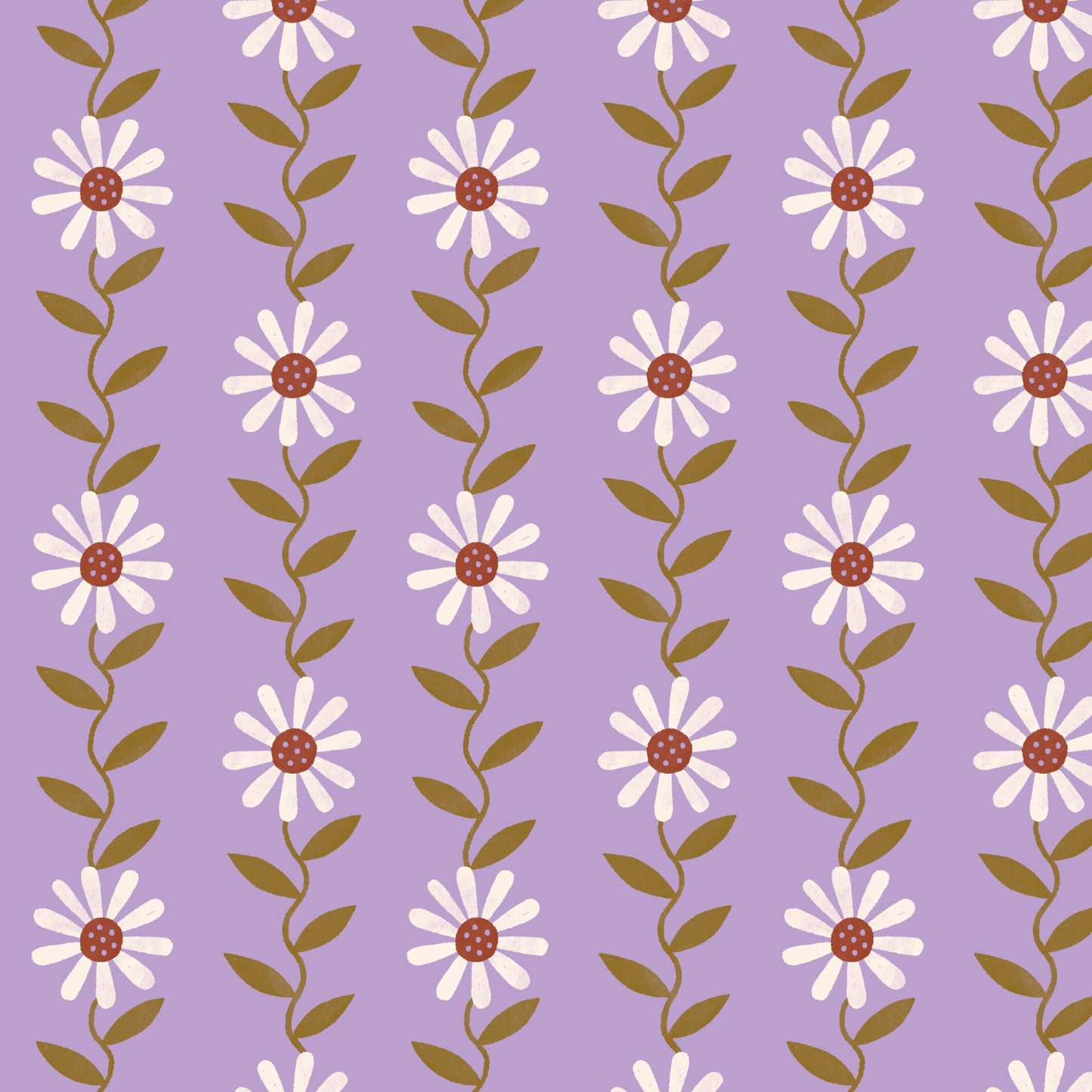 Retro Meadow Daisy May in Lilac - Cloud9 Organic Quilting Cotton