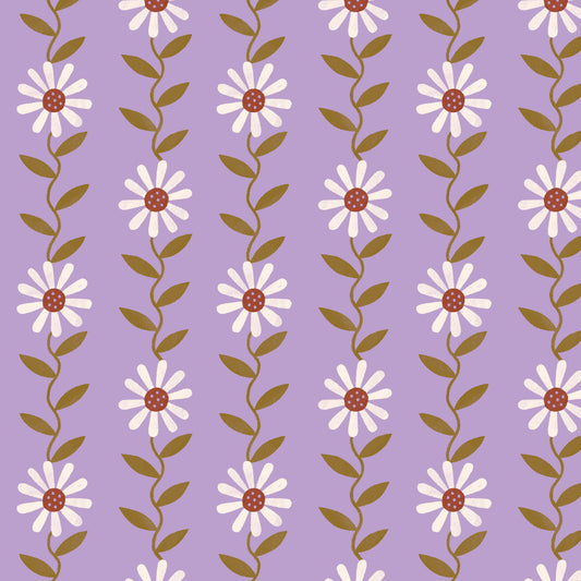 Retro Meadow Daisy May in Lilac - Cloud9 Organic Quilting Cotton