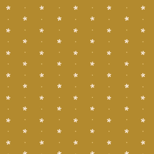 Retro Meadow Dotty Fabric in Mustard - Cloud9 Organic Quilting Cotton