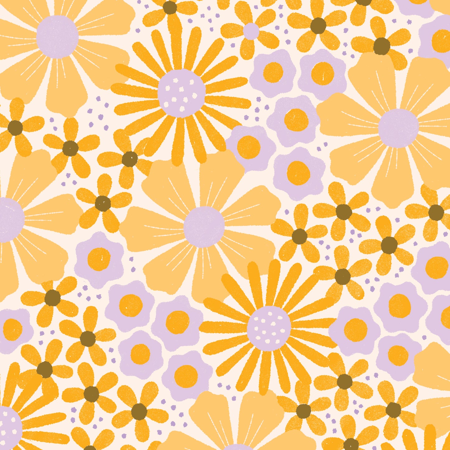 Retro Meadow Cosmos Fabric in Salt and Gold - Cloud9 Organic Quilting Cotton