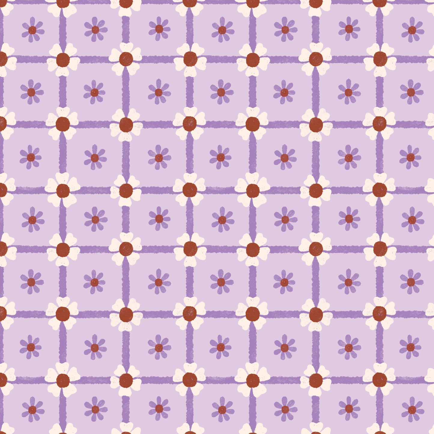 Retro Meadow Dorris Fabric in Lilac - Cloud9 Organic Quilting Cotton
