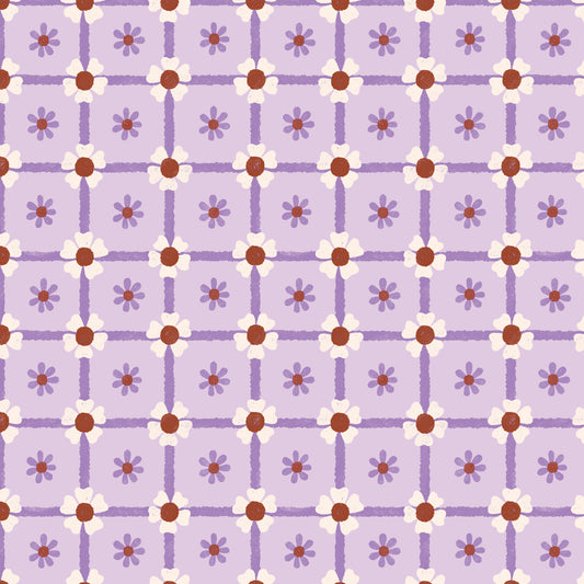 Retro Meadow Dorris Fabric in Lilac - Cloud9 Organic Quilting Cotton