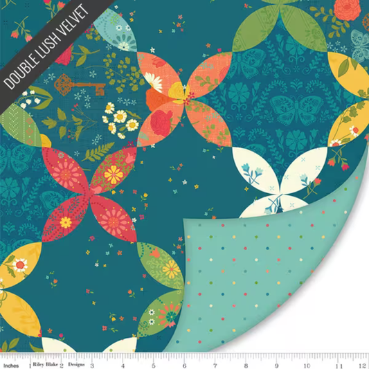 Colorful double lush velvet in First Blooms is a super soft option for quilt backing.