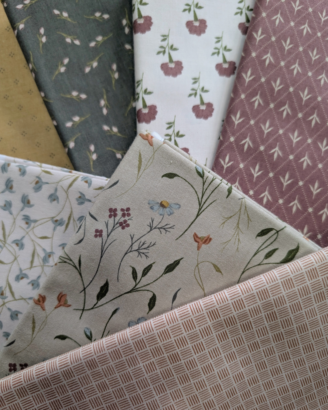 Threads of Grace 1 Yard Bundle - 7 Rustic Floral Fabrics