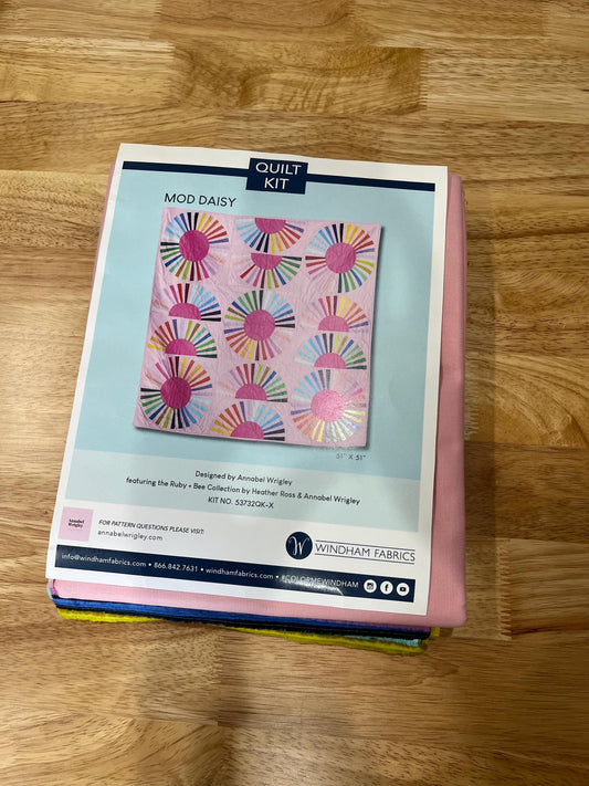 Mod Daisy Quilt Kit featuring Ruby & Bee solids by Windham fabrics. Pattern included