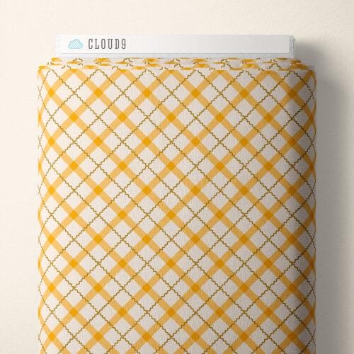 Retro Meadow Tartan Fabric in Gold - Cloud9 Organic Quilting Cotton