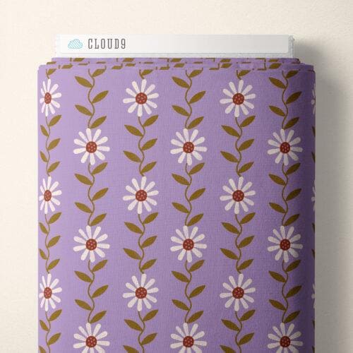 Retro Meadow Daisy May in Lilac - Cloud9 Organic Quilting Cotton