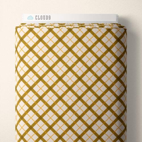 Retro Meadow Tartan Fabric in Mustard - Cloud9 Organic Quilting Cotton