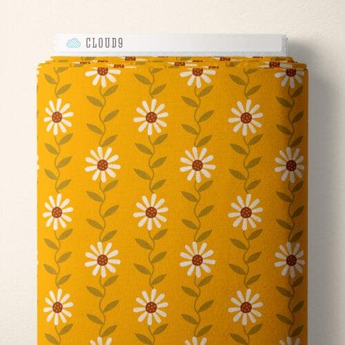 Retro Meadow Daisy May Fabric in Gold - Cloud9 Organic Quilting Cotton